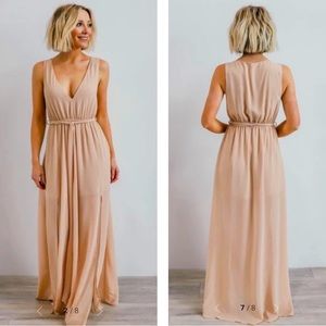 Baltic Born Hera Natural Nude Beige V-Neck Sleeveless Maxi Dress Size L EUC